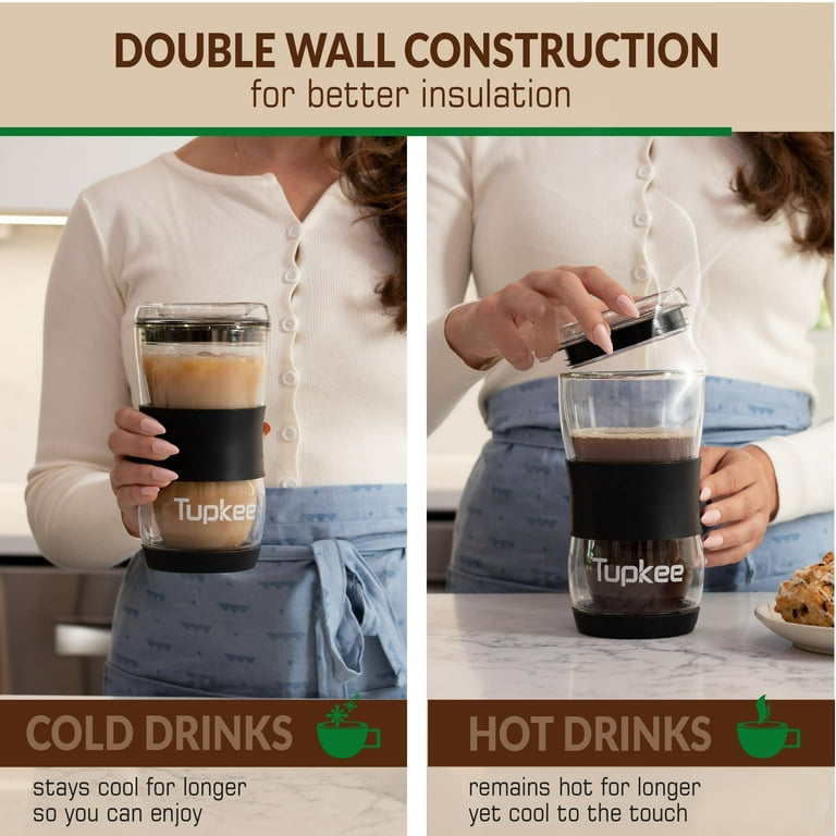 10 oz double wall glass coffee mug with lid Bodum Bistro 2pk 10oz Double Wall Glass Mugs, Clear main image 1