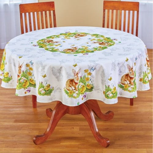 Easter Bunny & Chicks Spring Tablecloth DecorationRound