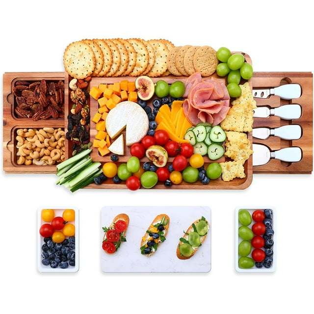 Juego de Tabla para Charcutería hecef de Madera de Acacia con Cajones - Tabla para Quesos de 38 cm