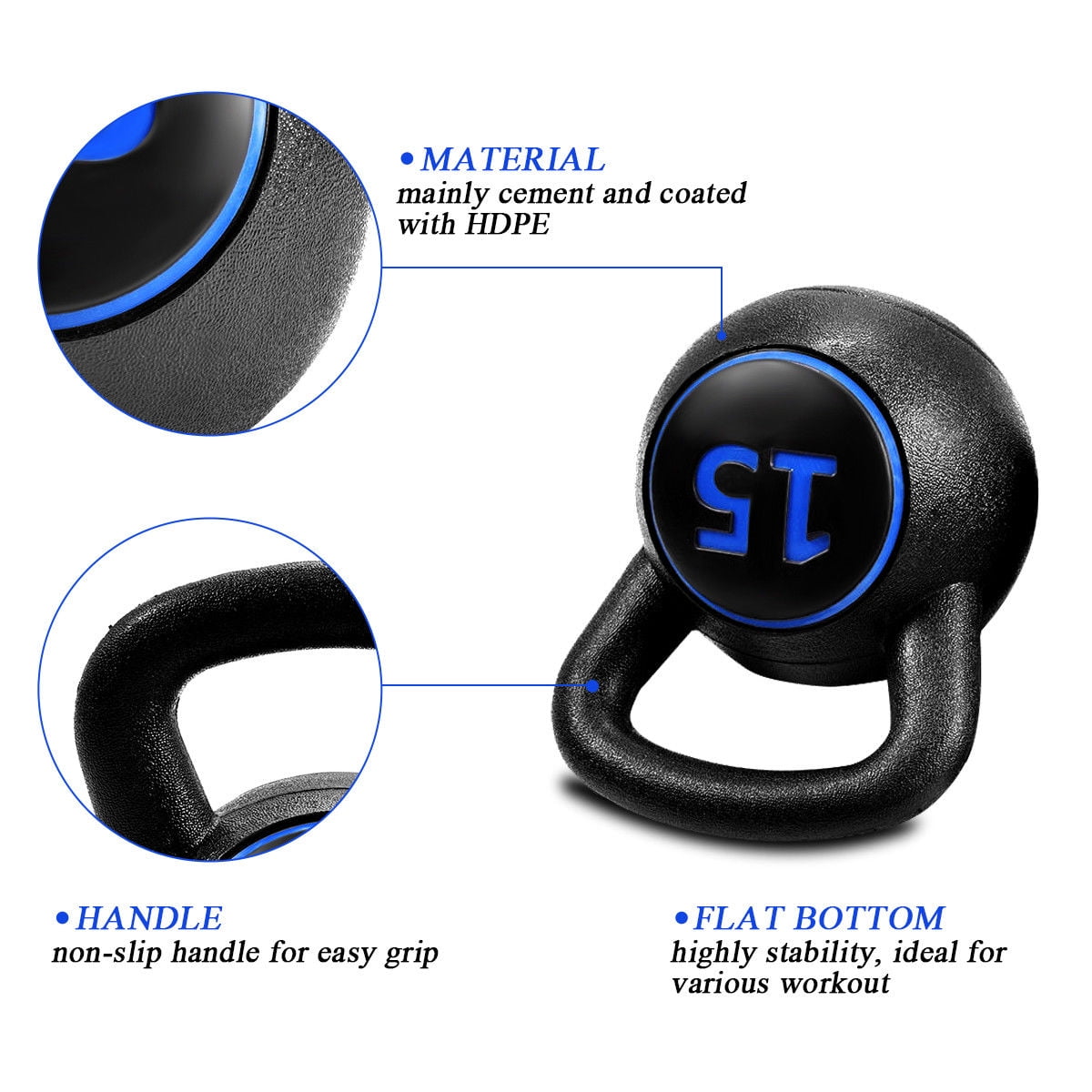 Costway 3-Piece Kettlebell Weights Set, Weight Available 5,10,15 lbs, HDPE Kettlebell for Strength and Conditioning