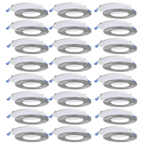 Nadair, 6” LED Recessed Ultra Slim Lights, 24-pack, IC rated, Dimmable, 15W=90W, 1125 Lumens, 4000K (Cool white), Large Junction box, Quick Connect System, White finish, Brushed nickel trim included