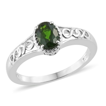 Chrome Plated Nib Ring Statement Ring 925 Sterling Silver Platinum Plated Oval Chrome Diopside Gift Jewelry for Women Cttw 0.7 ()