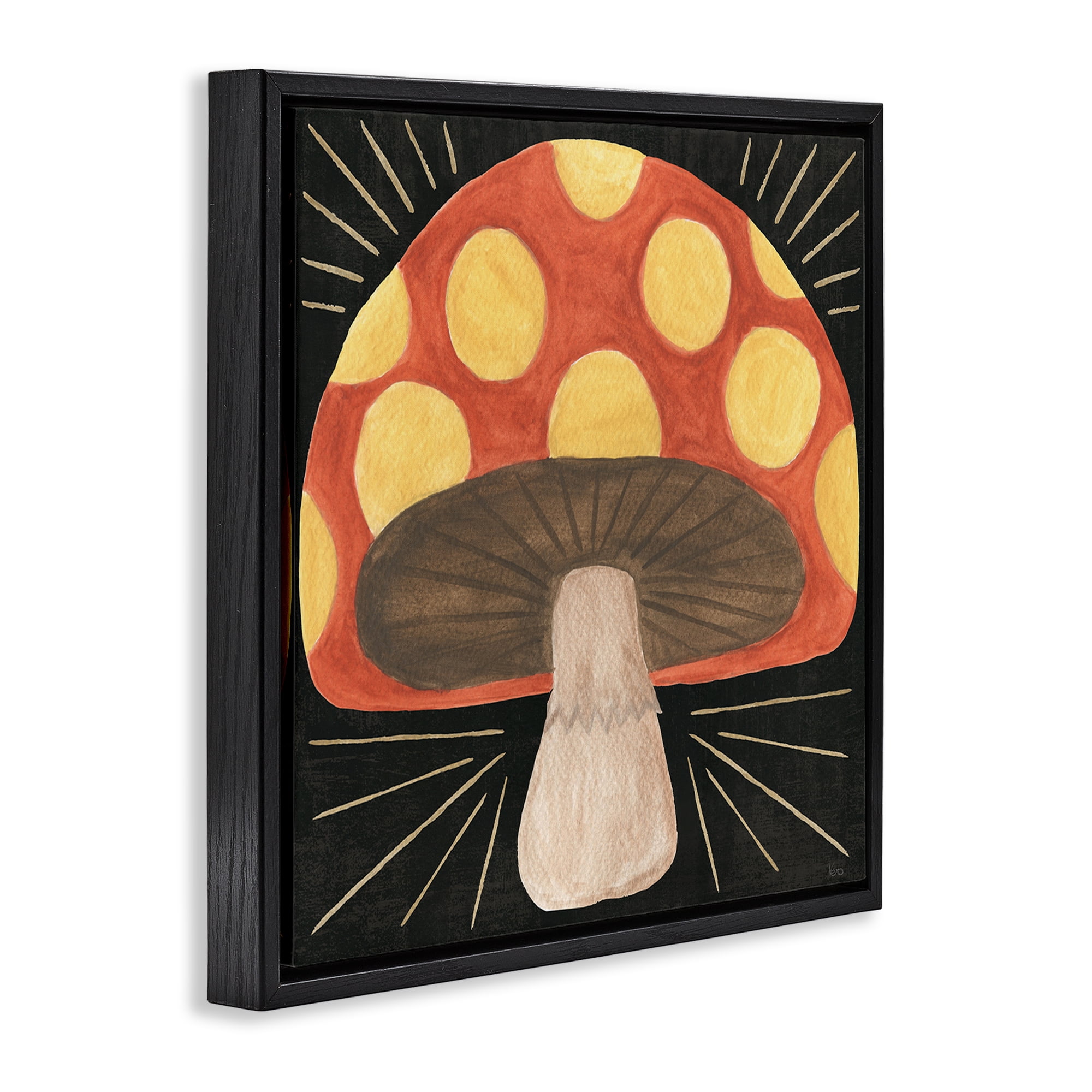 Stupell Industries Spooky Chic Mushroom Plants & Flowers Painting Black Floater Framed Canvas Art Print Wall Art, 25 x 25