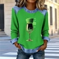 thumbnail image 1 of TaTaai Ladies Crew Neck St Patrick's Day Print Waffle Knit Top Denim Panel Long Sleeve Casual Solid Color Fashion Shirt for Daily Wear Gift, 1 of 5