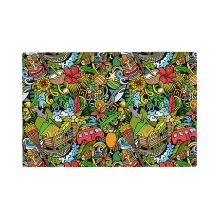 

Table Placemats Set of 6 - Hawaiian Culture Symbols 1 12x18 In Faux Linen Double Heat Resistant Place Mats Cloth Indoor/Outdoor Placemats Washable Table Mats for Dining Kitchen Party