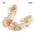 thumbnail image 4 of Zapatos Qarigey Niñas Bailarina Brillo Lentejuelas Ballet Boda Fiesta Cristal Peep Toe Sandalias de Navidad Oro, 4 of 6