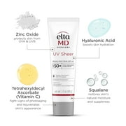 EltaMD UV Sheer Face Sunscreen SPF 50+ No White Cast, Sheer Zinc Oxide Sunscreen for Face & Body, 1.7 oz Tube - Travel Size