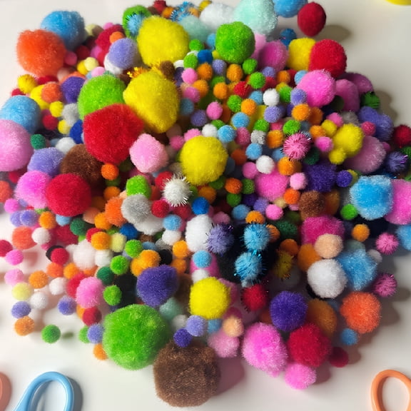 Craft Pom Poms and Wiggle Eyes Set, 1000 Multicolor Pompoms with 300 Eyes, Assorted Sizes for Arts and Crafts