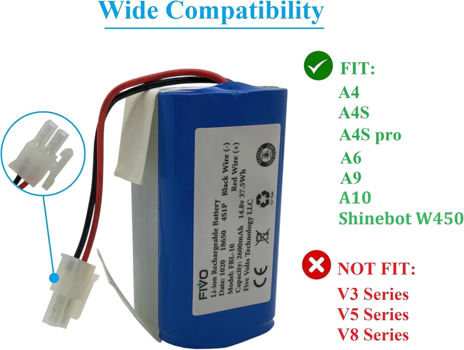 Original 14.8V 2600mAh Akku Für ILIFE Saugroboter (A4s, A7, V7s Plus, V55 Pro, W400, A9s, PX-B020) - Austauschakku