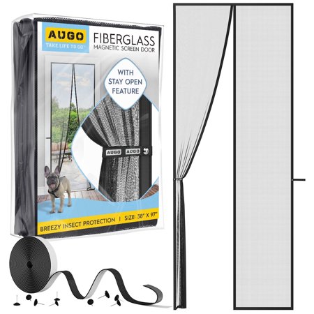 AUGO Magnetic Fiberglass Screen Door - Self Sealing, Heavy Duty, Hands Free Mesh Partition Keeps Bugs Out - Door Screen Magnetic Closure - Patent Pending Keep Open Feature - 38 Inch x 97 Inch
