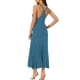 thumbnail image 3 of Vestido de pijama para mujer Inspire Chic con tirantes de espagueti, escote redondo, espalda cruzada, camisón largo en azul lago, 3 of 5