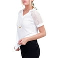 thumbnail image 4 of Deago Women's V Neck Lace Short Sleeve Shirts Tops Waffle Knit Loose Casual Tee Blouse (White, 2XL), 4 of 9