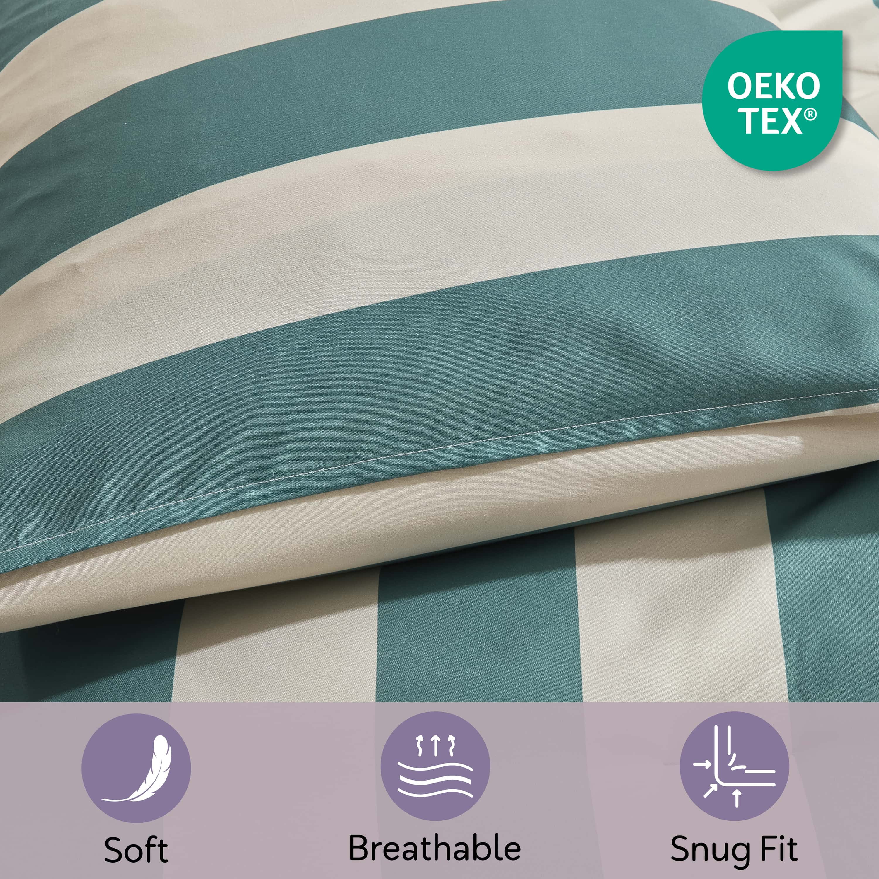 Virtu Full Comforter Set, Striped Full Size Comforter Set, 7-Pc All Season Bedding Comforter Set, Green