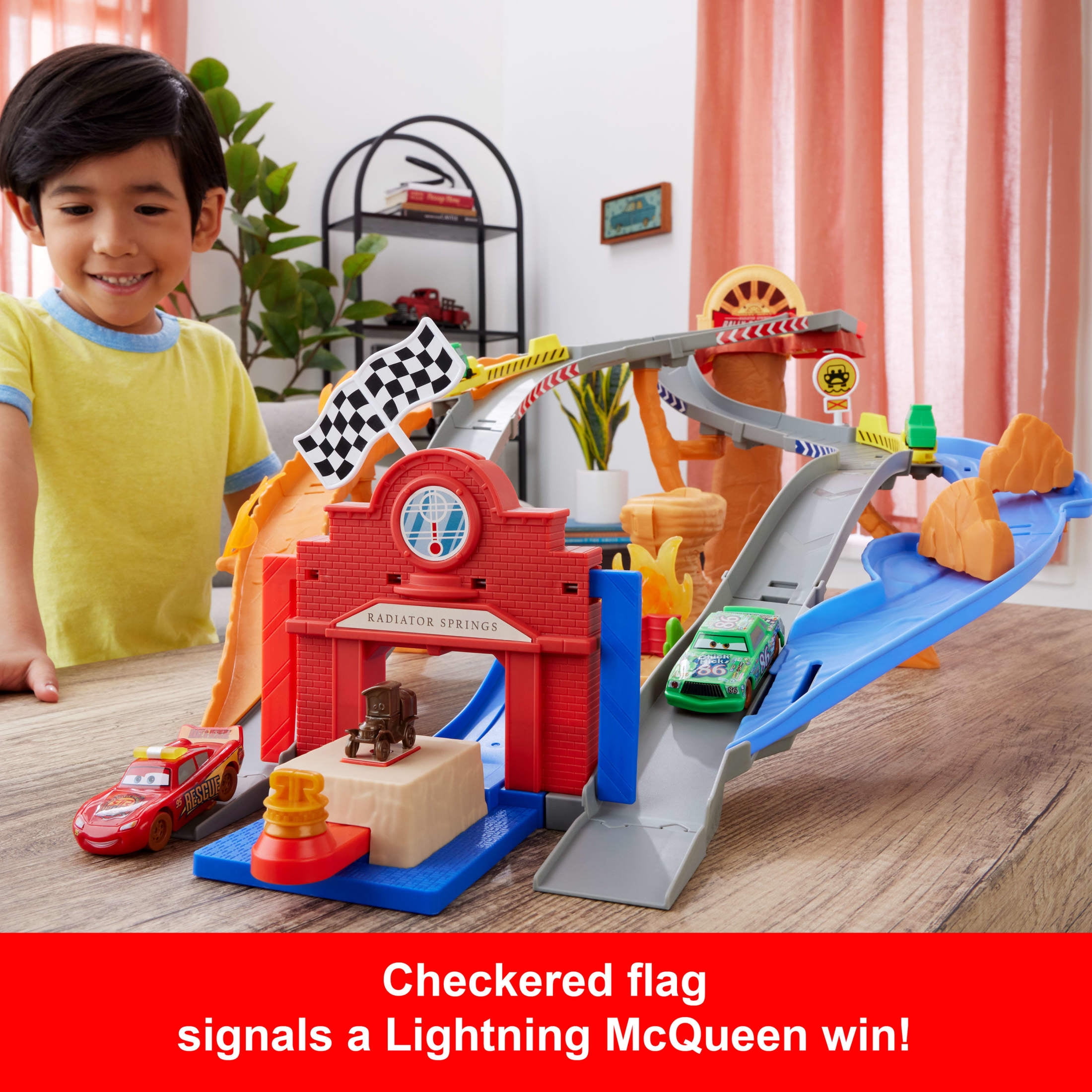 Disney Pixar Cars Rescue Road Raceway Playset with 4 Toy Cars