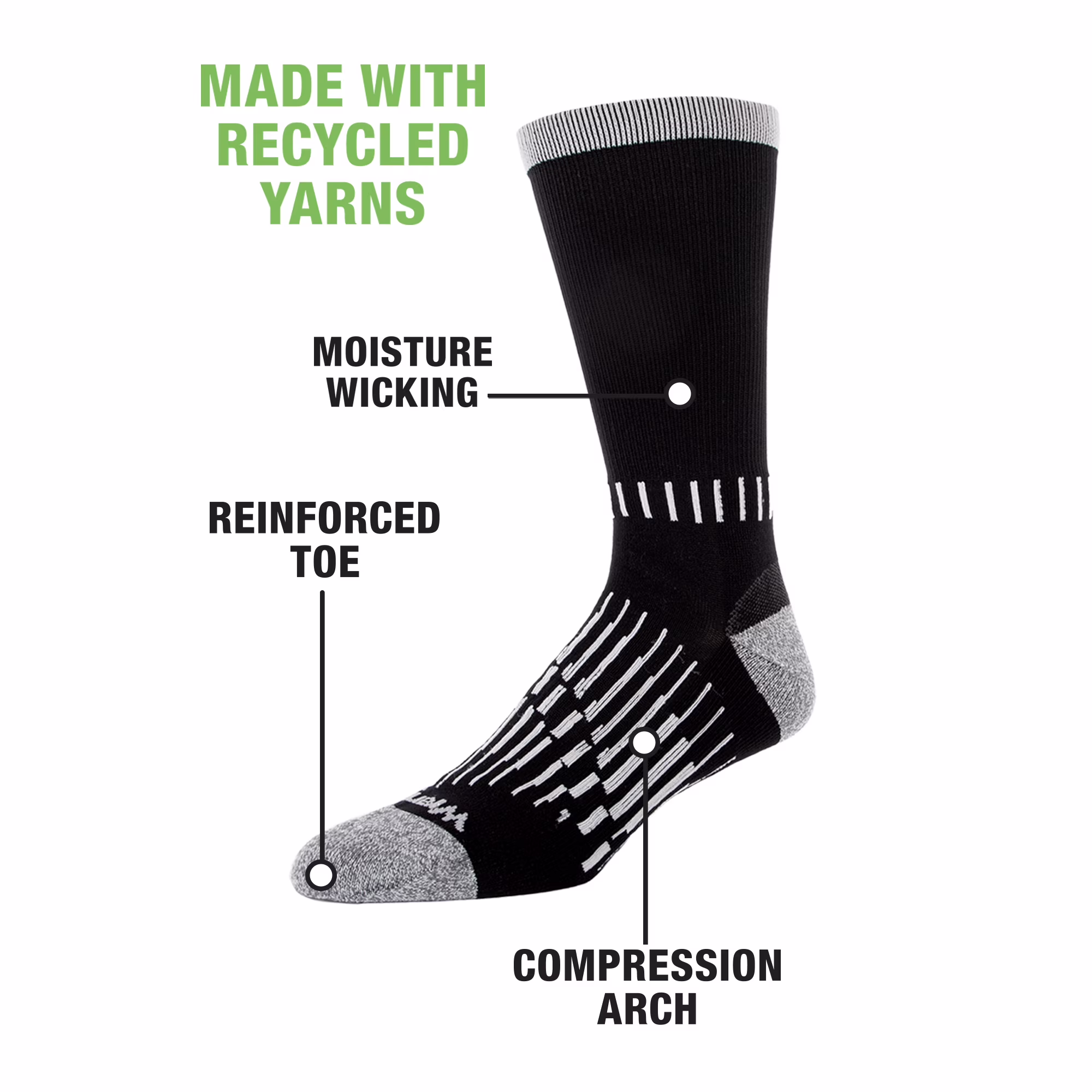 Wrangler Men's Crew Work Socks, 6-Pack, Black photo 5