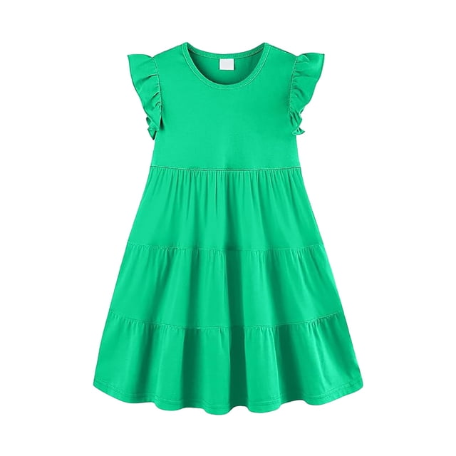 Ketyyh-chn99 Robes Bohèmes d'Été pour Tout-Petites Filles, Nouvelle Robe d'Été pour Filles, Robe Princesse à Imprimé de Dessins Animés, Col Rond, Manches Courtes, Jupe pour Enfants, Taille pour 3-4 Ans, Vert