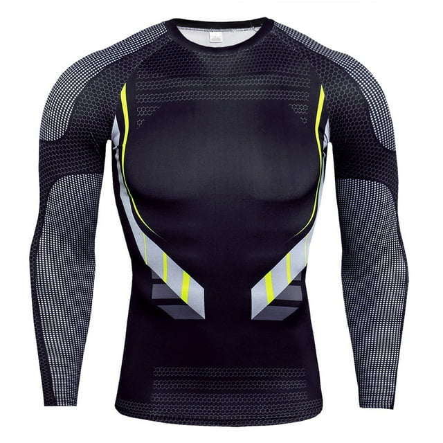 Qarigey Camiseta de compresión para hombre, ropa deportiva de manga larga de secado rápido, mallas para culturismo, ropa interior térmica Camisetas Negro