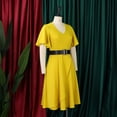 thumbnail image 3 of AURA Plus Size Trumpet Sleeve A Line Midi Dress High Waist Belted Crewneck Solid Color Summer Casual Elegant Dress, 3 of 9
