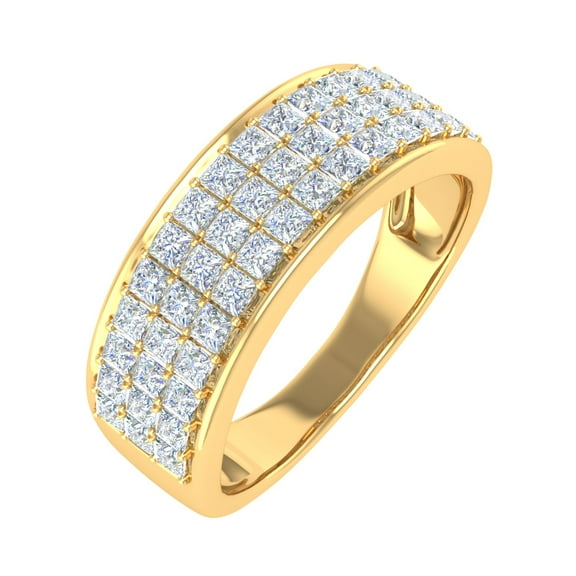 1 Carat 3-Rows Unisex Diamond Wedding Band Ring in 14K Yellow Gold (Ring Size 14) (I1-I2 Clarity)