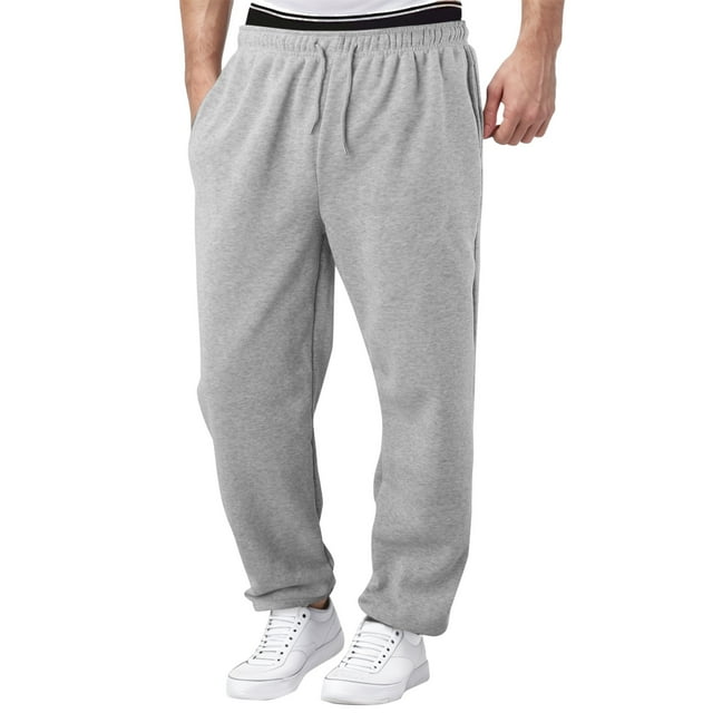 Men's Heavyweight Fleece Cargo Sweatpants Baggy Sweat Pants with Pockets Elastic Waist Drawstring Joggers Trousers