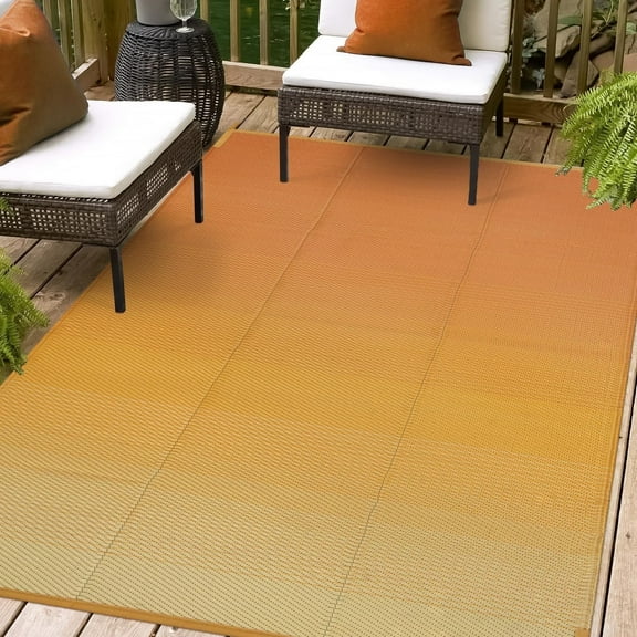 Wonnitar 5x8 Waterproof Outdoor Rugs, Plastic Straw Rug for Outside, Reversible RV Outdoor Rugs for Camping, Orange Yellow Carpet for Patio Garden