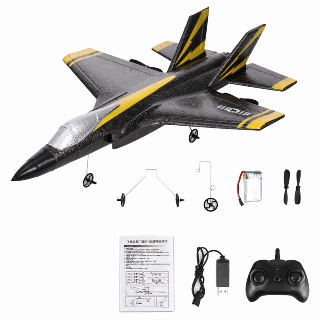 Vogacara RC Fixed Wing Aircraft Remote Control Outdoor Kids Toys Gift Portable Juegos de césped Negro