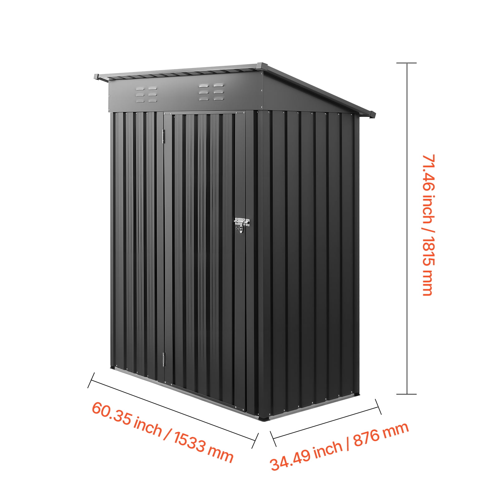 KFFKFF 5 x 3 FT Metal Garden Shed, Outdoor Storage Building with Lockable Door & Ventilation, Sloped Roof Metal Shed for Tools, Backyard, Garden, Patio, Bike, Gray