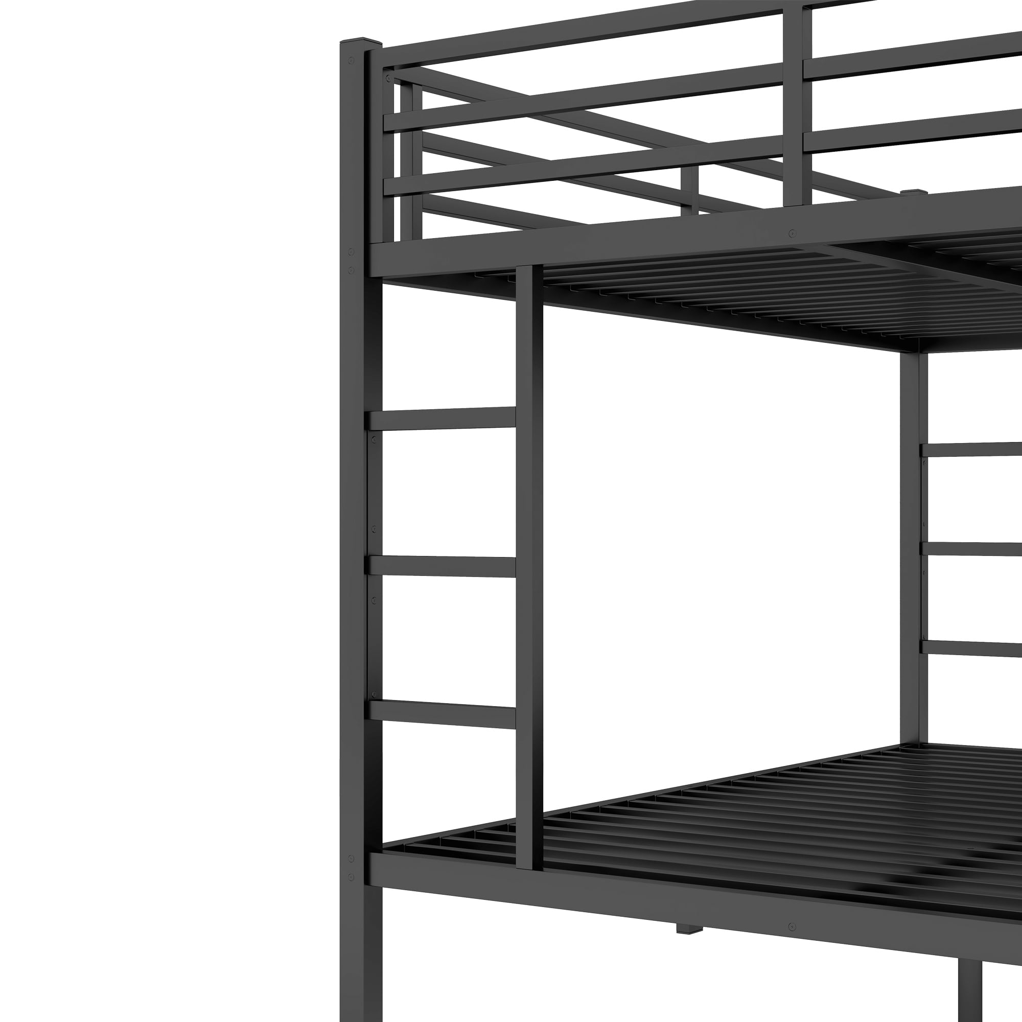 Queen over Queen Metal Bunk Beds for Kids Teens Adults, Heavy-duty Metal Bunk Bed Frame with Guardrail, Ladder & Under-bed Storage for Bedroom Guest Room Dorms, Space-saving