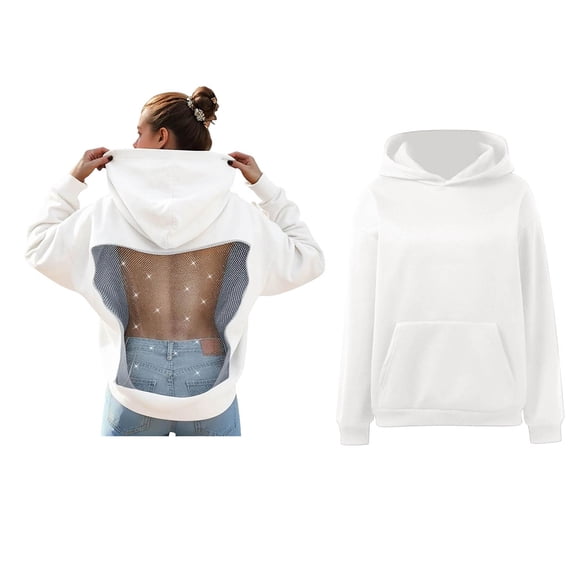 Womens Hollow Back Hoodie Long Sleeve Casual Pullover Tops Breathable Party Streetwear Top with Pocket
