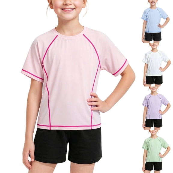 Fancifize Boys Girls Workout Tshirts Casual Crewneck Dry Fit Yoga Tees Kids Outdoor Ice Silk Tops 3-16 Years