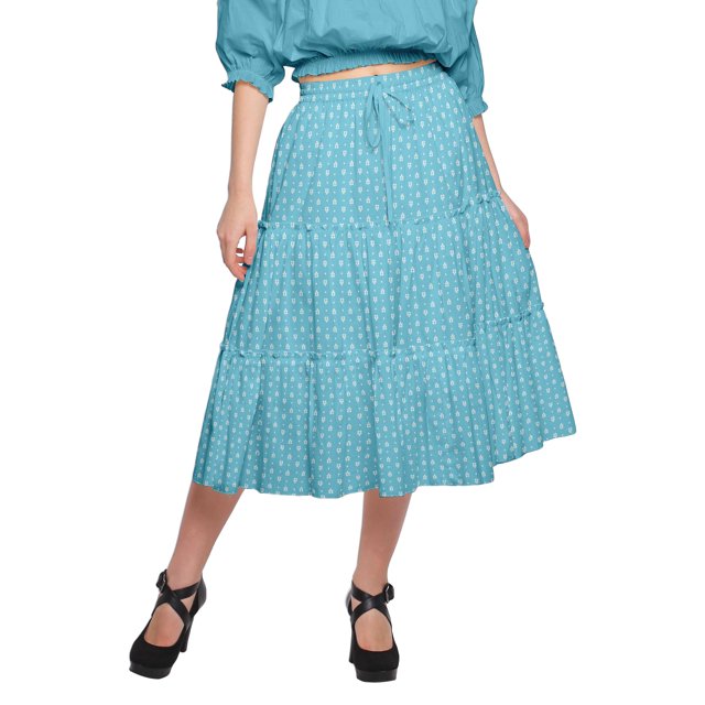 Moomaya Jupe Imprimée pour Femmes Évasée Élastique à Enfiler Taille Jupe pour Dames