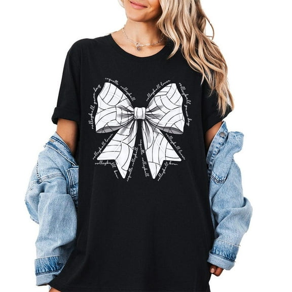 Coquette Bow Volleyball Tee, Volleyball Mom Shirt, Sports Mom Shirt, Volleyball Game Shirt, Volleyball Bow Shirt, Coquette Volleyball Outfit