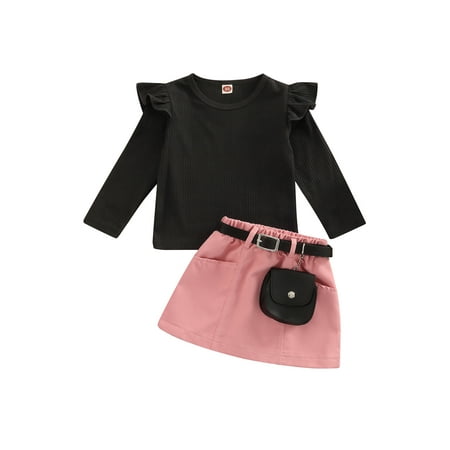 

Sunisery Kids Baby Girls Autumn Clothes Outfits Set Long Sleeve Ruffle Tops T shirt A-Line Skirt Pendant Bag