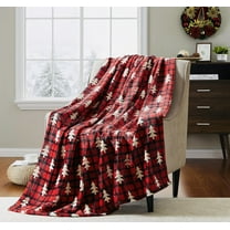 Serafina Home Christmas Tartan Decorative Throw Blanket, 50" x 60", Soft Fleece with Red and Black Plaid Pattern
