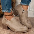 thumbnail image 6 of Kopltyrfg Womens Slip on Ankle Boots V Cutout Round Toe Chunky Stacked Low Heel Booties Fashion Side Zipper High Top Comfortable Short Boots Women's Casual Dress Block Heel Walking Booties (Khaki,39), 6 of 7