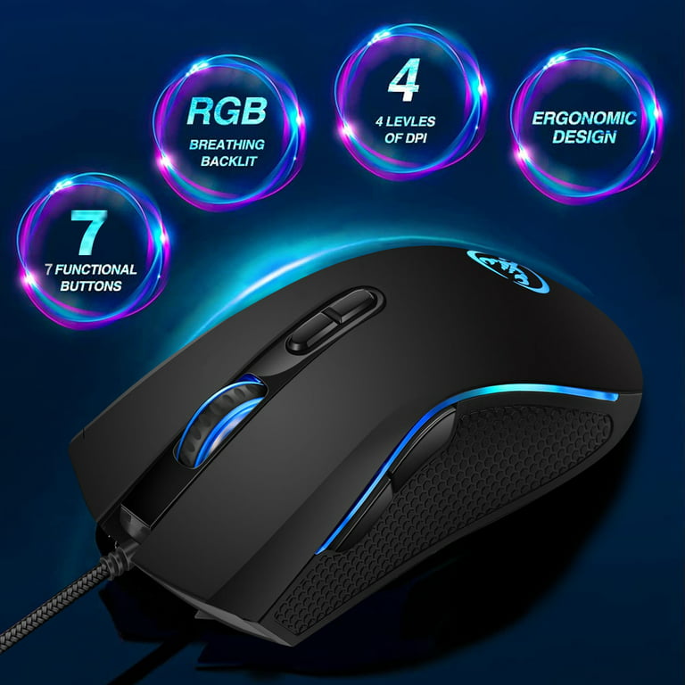 Gaming Mouse Wired, USB Computer Mouse with 4 Adjustable DPI, RGB Backlit  LED, Side Buttons, Ergonomic Optical Mice for PC, Laptop, Windows, Mac,