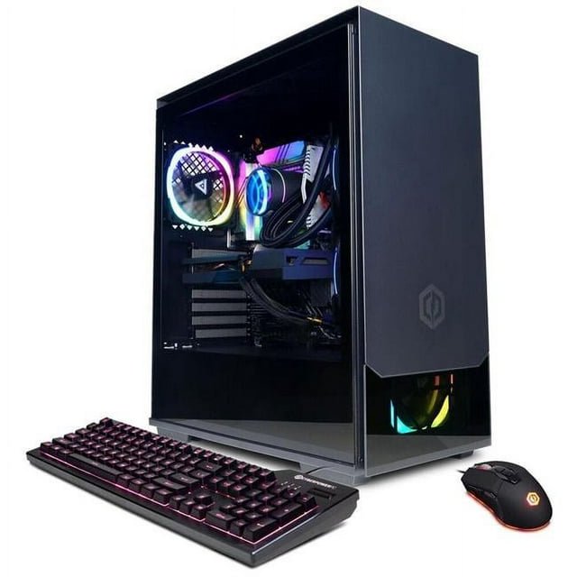 cyberpower pc - gamer supreme - liquid cool slc6000sam - intel core i7-12700kf Torre Mid-Tower negra con panel lateral de vidrio, refrigeración líquida SLC visible con anillos ARGB, tarjeta NVIDIA GeForce RTX 4080 con 16 GB GDDR6, 32 GB RAM DDR5 y SSD M.2 de 2 TB; incluye teclado y mouse RGB, adecuada también para estaciones de trabajo de creación de contenido.
