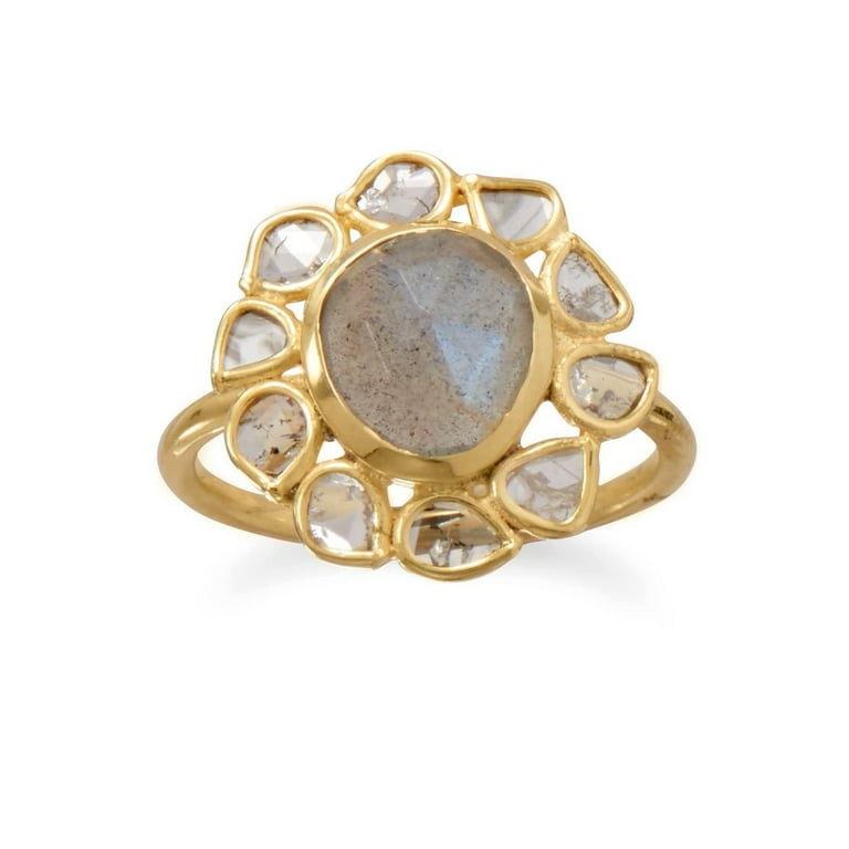 Labradorite and Polki Diamond Ring Gold-plated Sterling Silver Labradorite and Polki Diamond Ring Gold-plated Sterling Silver