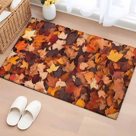 2x3 Ft Entryway Area Rug, Maple Leaf Autumn Kitchen Rug Runner Washable Floor Mat, Farmhouse Fall Botanical Leaves Non Slip Indoor Door Mat Throw Carpet for Bathroom Living Room Bedroom