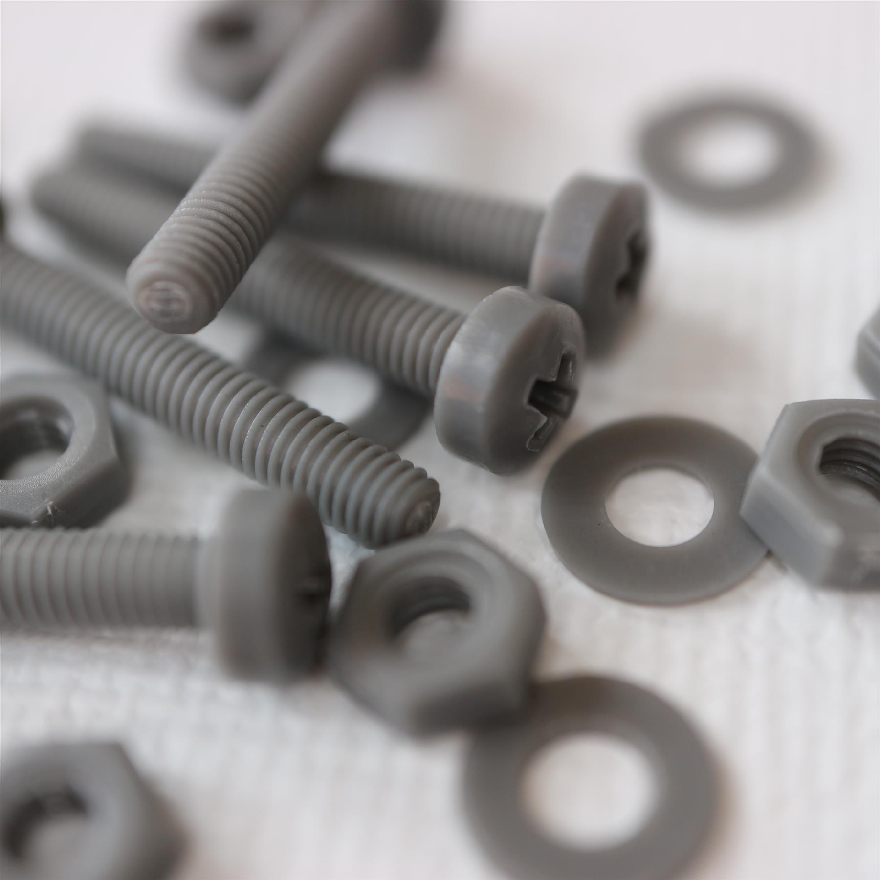 20 x Grey Pan Head Screws Polypropylene (PP) Plastic Nuts and Bolts, Washers, M3 x 20mm, Anti-Corrosion, Chemical Resistant, Gray, (3/32 x 25/32 in)