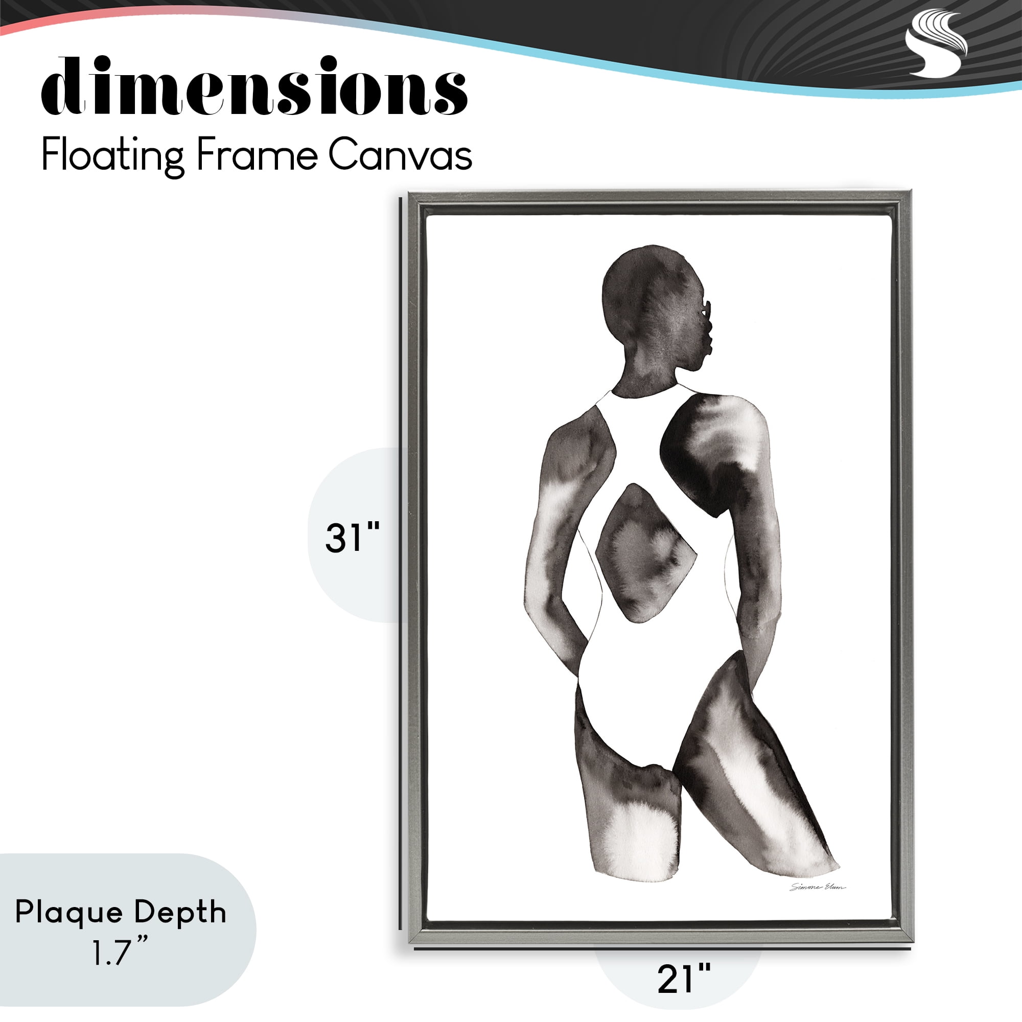 Stupell Industries Beach Day Swimsuit Silhouette Gray Framed Floater Canvas Wall Art, design by Simone Elum