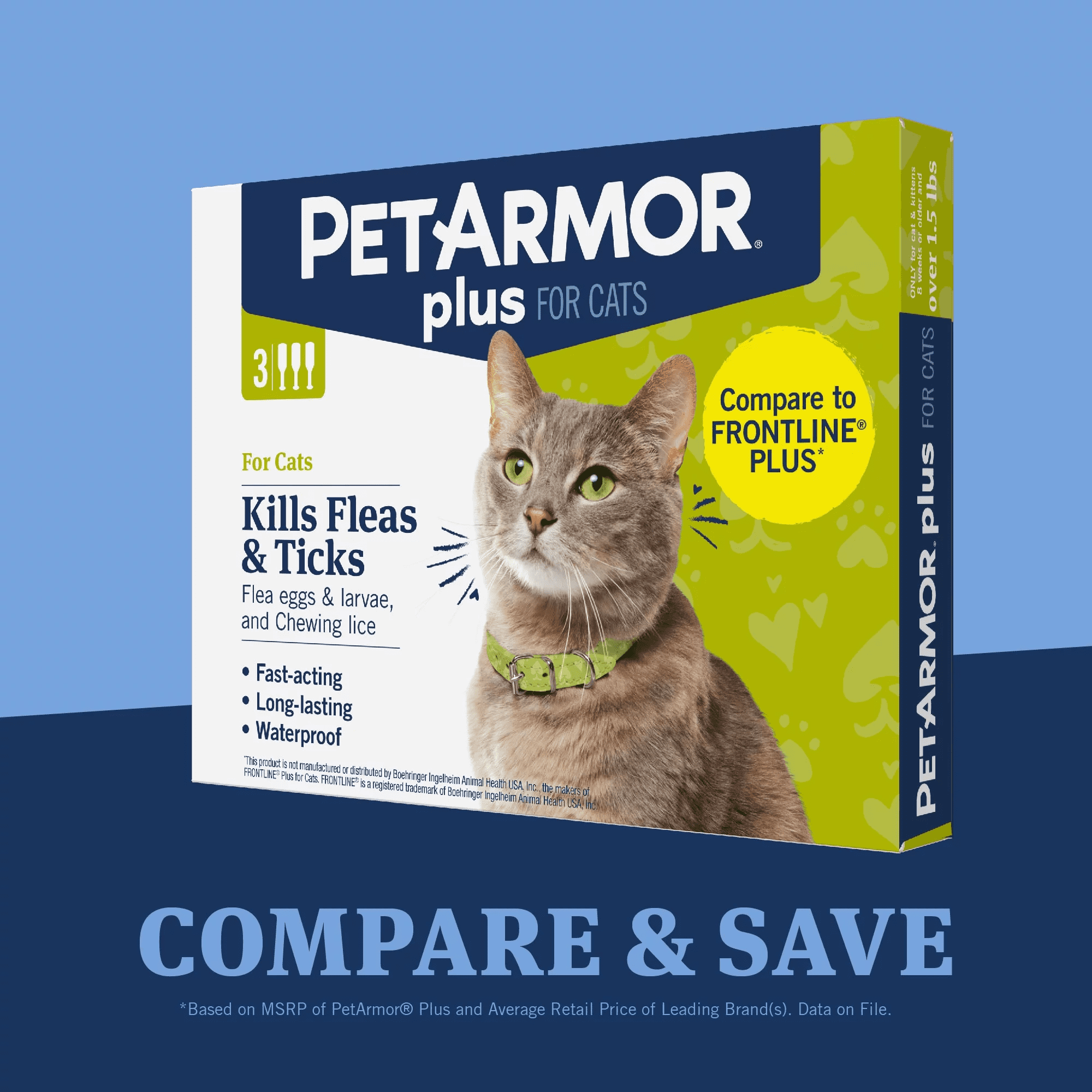 PETARMOR Plus for Cats Flea & Tick Prevention, over 1.5 lbs, 1 Month Supply