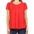 thumbnail image 5 of Women's Casual Solid Pleated Front Petal Cap Sleeve Round Neck Tee Blouse Top, 5 of 6