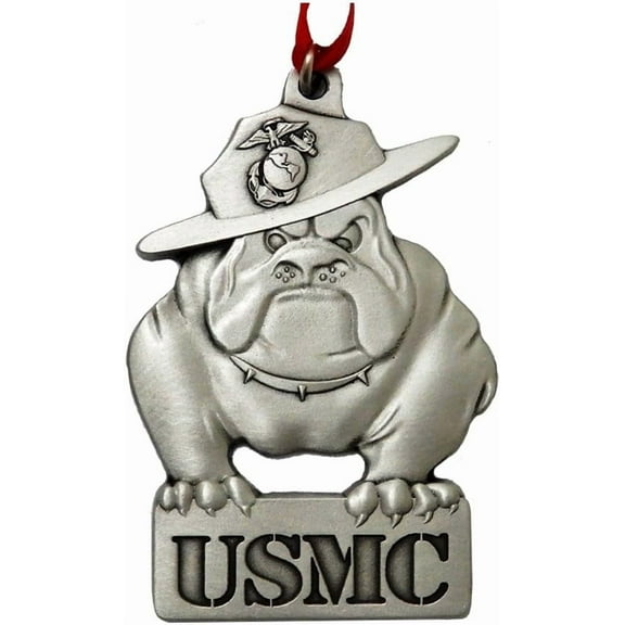 Indiana Metal Craft USMC Bulldog Sculpted Pewter Christmas Ornament, Made in USA
