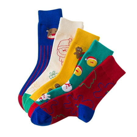

Christmas Socks Cotton Colorful 5 Pairs Santa Claus Cute Xmas Socks Casual Socks