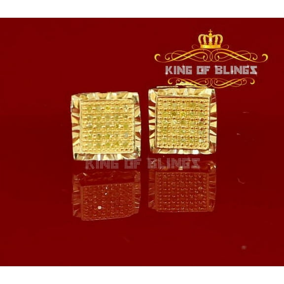 King of Bling's 0.10ct Diamond 925 Sterling Silver Yellow For Women's Square Collection Earrings