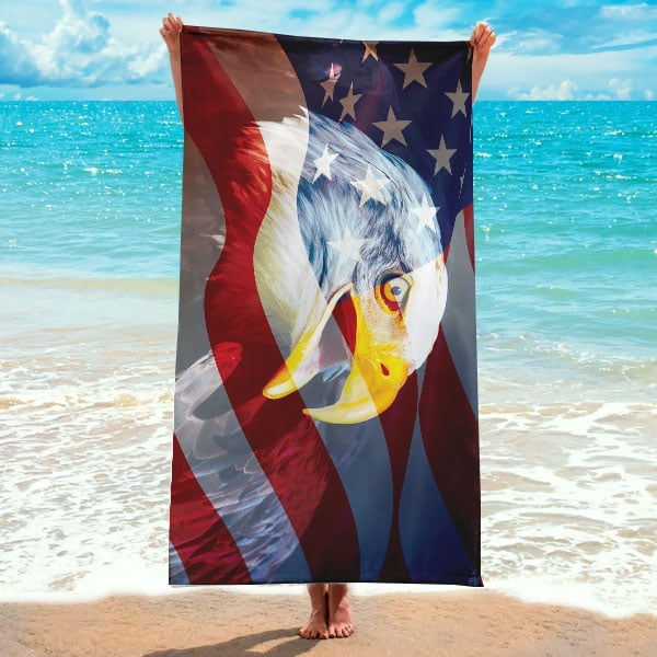 30" X 60" American Eagle Flag Patriot Velour Beach Towel 100%Cotton 