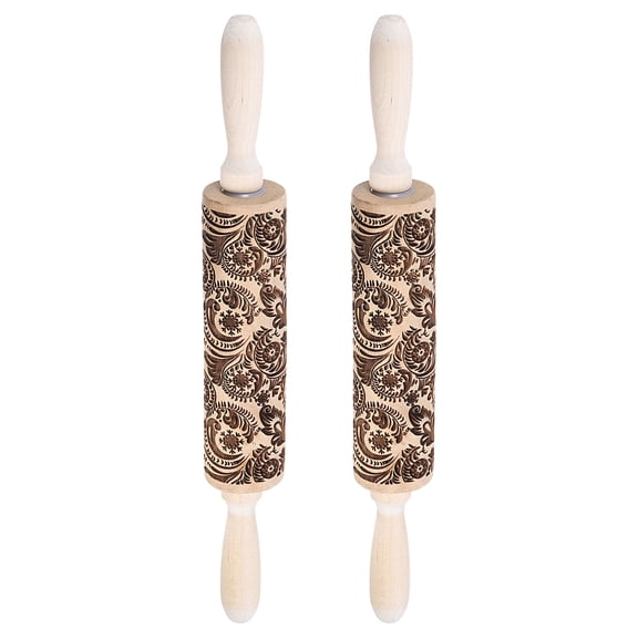 2pcs Wood Clay Roller Snowflake Emboss Beech 35cm x 4.5cm