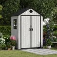 thumbnail image 4 of EHHLY 5.3x3.4 FT Resin Outdoor Storage Shed, 135 Cuft Garden Tool Sheds & Outdoor Storage Plastic Shed with Floor, 7FT Tall Backyard Outside Lawn Mower Storage Shed with Side Window, Cemented Grey, 4 of 9