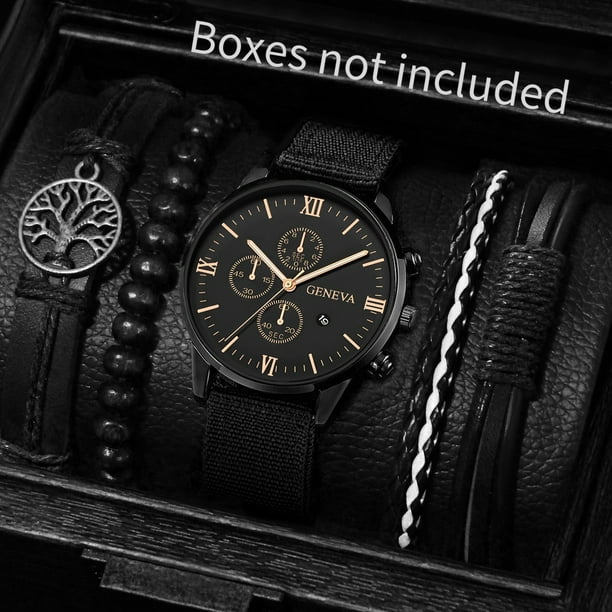 4/5 Uds. Relojes de moda para Hombre, correa de cuero de nailon informal, conjunto de pulseras de Reloj de cuarzo para Hombre, Reloj para Hombre (sin caja)